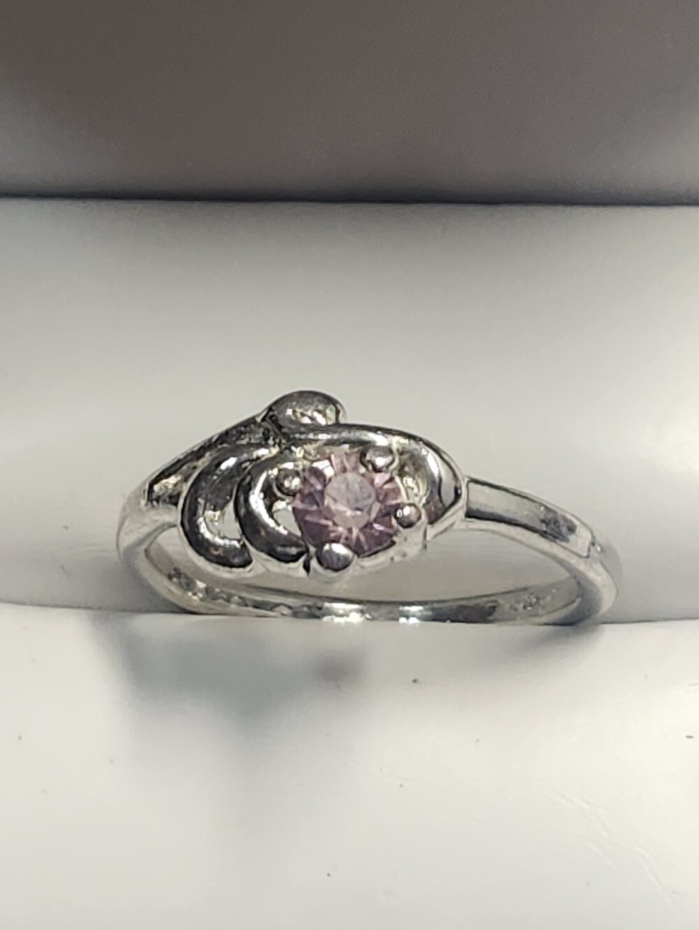 Silver Tone Pink Rhinesone Ring Size 5